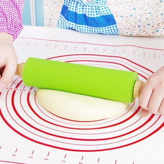 Non-Stick Wooden Handle Silicone Rolling Pin Pastry Dough Flour Roller Kitchen Baking Cooking Tools