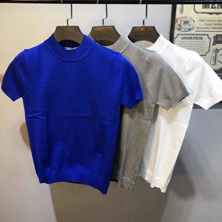 t shirt 2021 autumn and winter new knitted clothes short-sleeved men's round neck casual T-shirt tre