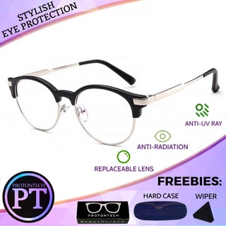 Protontech 06 100% Anti Radiation Eyeglasses Replaceable Lens Half Rim Metal Eyeglasses