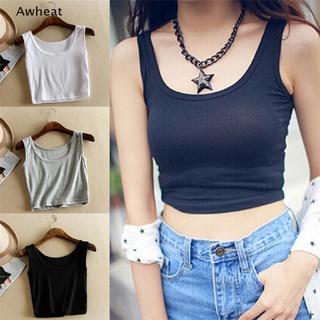 [Awheat] Summer Short Top Women Sleeveless Tank Solid Black/White Crop Tops Vest Tube Top Hot Sale