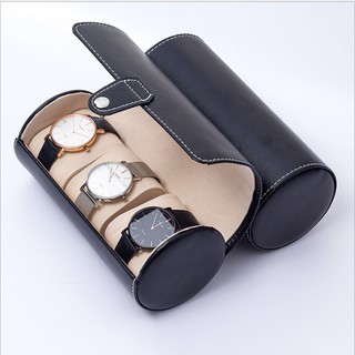 3 Slots Storage Roll Up Genuine Leather Watch Gift Box Travel Portable Watch Case storage box
