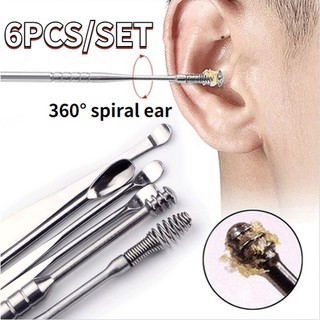 6PCS Earpick Earwax Removal Kit, Ear Cleaner Ear Curette Stainless Steel Ear Pick, Spiral Ear Spoon