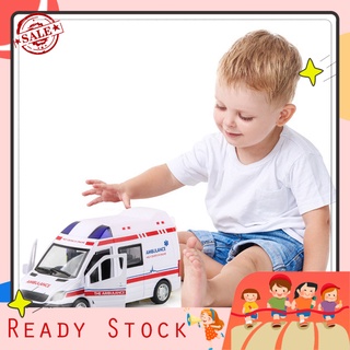 【sabaya】Mini Simulation Openable Doors Light Sound Effects ABS Ambulance Police Pull Back Car Toy for Kids