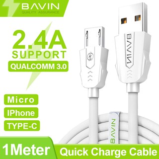 BAVIN CB096 Qualcomm3.0 Fast Charging USB Data Cable Flexible 1 Meter for Micro / iPhone / Type-C