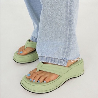 2021Summer Korean Height Increasing Slippers Trendy Personalized Green Flip-Flops