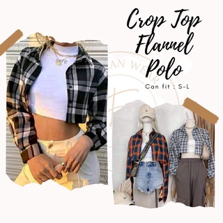 Elysian Wear Cropped Polo Checkered Crop Top Long Sleeves Flannel Polo Jacket Button Down Tops