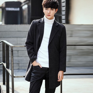 2020 Autumn And Winter Men's Korean Slim Long Woolen Trench Coat