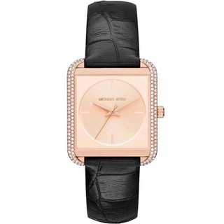 Michael Kors Womens Lake Rose Gold Glitz Black Leather Watch MK2611