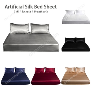 【PH STOCK & COD】Satin Silk Fitted Bed Sheet Single/Super Single/Full(Double)/Queen Bedsheet Super Comfortable Home Bedding Set Soft Cool Touch Satin Bed Sheet & Pillowcase & Bolster Case