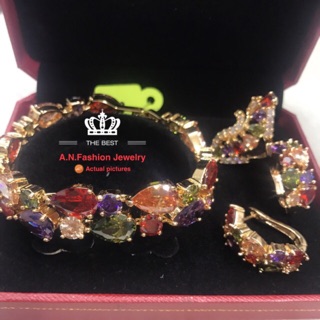 18K Gold plated Colorful Swarovski bracelet & Earrings