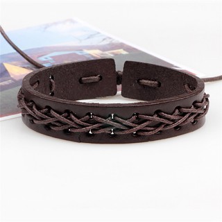 6 Pcs/Set Men's Women's Vintage Brown PU Leather Bracelets Weaved Wristband Wrap (7)