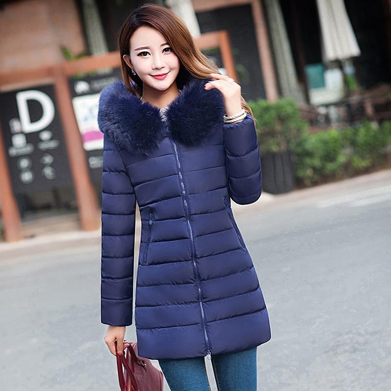Winter Women Down Warm Long Padded Fur Collar Hooded Jacket (8)
