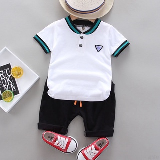 [Boy terno] Baby boy clothes kids set summer POLO shirt solid color cotton T-shirt boy shorts