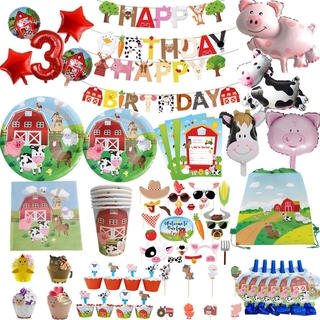 Farm Animal Theme Birthday Party Tableware Banner Cake Topper Plates Cups Party Decorations Favors Supplies