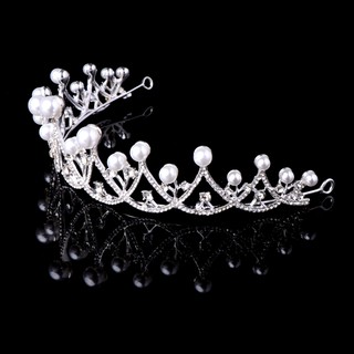 Shiny Faux Pearl Princess Crown Headband Rhinestone Wedding Tiara Bride Prom New