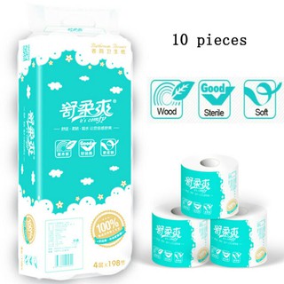 10 Rolls 4 Layer Core Roll Paper Soft Comfortable Bathroom Toilet Towel Home Use Tissue Paper