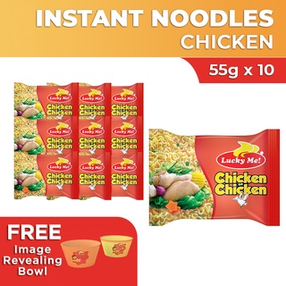 Lucky Me! Instant Noodle Soup Chicken na Chicken 55g x 10 with FREE Image Revealing Bowl