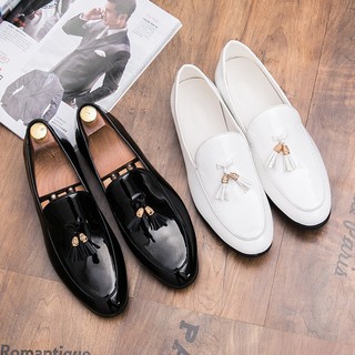 Vintage Style Men Loafers Patent leather Tassel Fringe Slip on Wedding Shoes