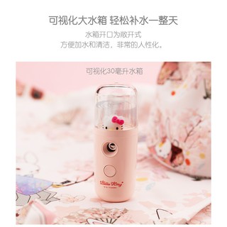 2020 Hello Kitty Fan Mini Facial Steamer Humidifier Nano Spray Water Meter Steam Face Sprayer USB Rechargeable (5)