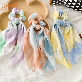 Silk Tie-dye Long Ribbon Ins Girls Hair Tie Printing Bow Ribbon Scrunchie