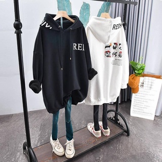 Sweatshirt Women Autumn Brushed Thick Cartoon Letter Hooded 300 Jin Large Size Loose Mid-Length Top Jack