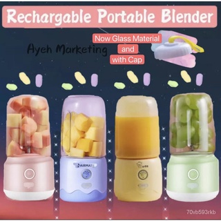 (With COVER) GLASS Rechargeable Portable USB Blender Juice Shaker Juicer 300ml UVJJ
