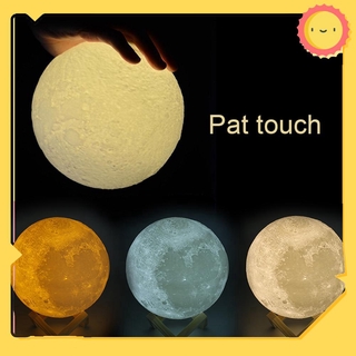 3D Print LED Moon Lamp USB Rechargeable 2-Color Touch Switch