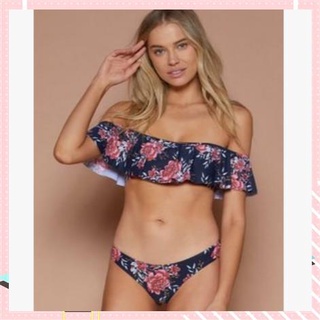 【Available】 Floral Bikini Two Piece Offshoulder Swimsuit Korean Swimwear
