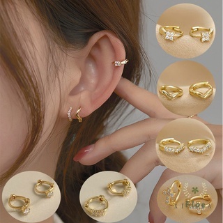 1 Pair 14K Gold-plated Mini Zircon Hoop Earrings Huggie Piercing Earings Cubic Zirconia Cartilage Earring Stud FLOE