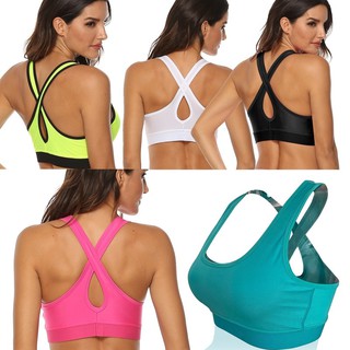 Women's Sports bra fashion cross shock-proof solid color running female vest fitness yoga sports bra