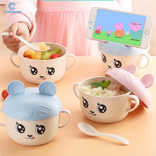 CR 2Pc/Set Cartoon Baby Feeding Bowl Kids Eating Training Bowl And Spoon Children Feeding Tableware