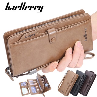 Baellerry Fashion Men Long Wallet Leather Card Wallet Zipper Clutch Card Holder Leather Purse Coin P