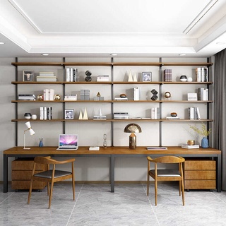 ●LOFT industrial style desk bookcase combination simple modern solid wood desk study room writing de (3)