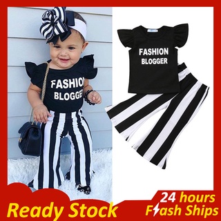 Baju Baby Girl Clothing Set Kids T-shirt Top Letter Print and Stripe Pants 2Pcs Outfit Set Baju Baby