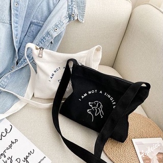Simple Canvas Bag Women Mini Messenger Shoulder Bag Cotton Sling Bag Mobile Phone Bag