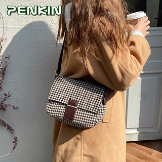 Penkin Women Shoulder Bags Mini Houndstooth Pattern Retro All-match Woolen Cloth Bag