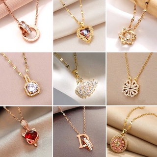 LSSC Gold Necklace for Women Non Tarnish Nicklace Lucky Crystal Clover Pendant Gold Chain Jewelry Gift
