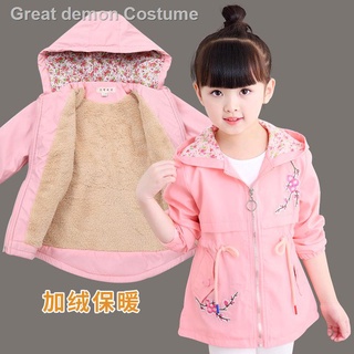 Hot sale℡❇✇Girls jacket autumn and winter 2021 new medium and large children plus velvet thick warm windbreaker girl jacket foreign style cotton coat