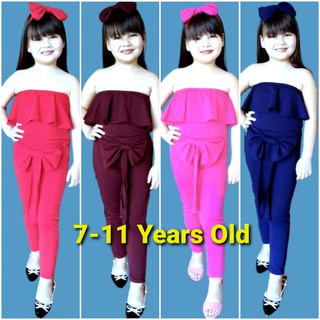 Kid's Girl's Jumpsuit with Ribbon Tali for 7-11 years old