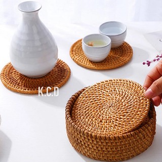 1PC Round Natural Rattan Coasters Bowl Pad Handmade Insulation Placemats