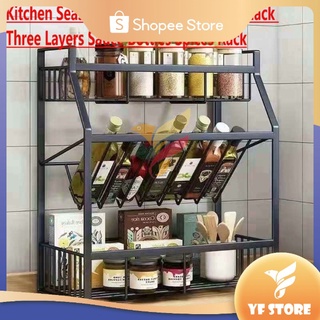 ★YINGFA★Kitchen Seasoning Rack /Kitchen Shelf Black Three Layers Sauce Bottles Spices Rack