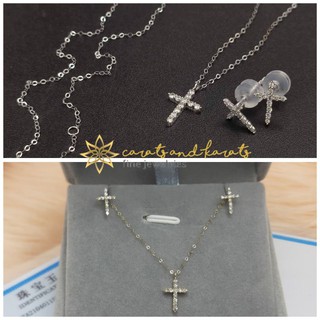 ON HAND 100% Real Diamond Cross Earrings and Necklace Set in 18K Gold with certificate PAWNABLE (1)