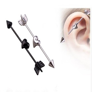 1Pc Heart Arrow industrial barbell 16G 35mm stainless steel piercing ear jewelry