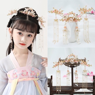 Children's Hanfu Headdress Antique Hair Accessories Girl's Hair Clip Tassels Hairpin Set Chinese-Sty