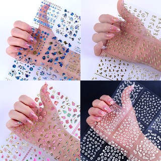 2PCS 3D Nail Sticker 5D Blue Silver Black White Pink Butterfly Flower Leaf Flower Snowflake Personality Trend Nail Sticker Geometric Glue Nail Film Design For