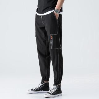 M-4xl spot quick release Multi Pocket casual pants elastic necking pants binding pants tooling pants spring and summer casual pants pants for men's nine point pants binding pants tooling pants loose trend brand