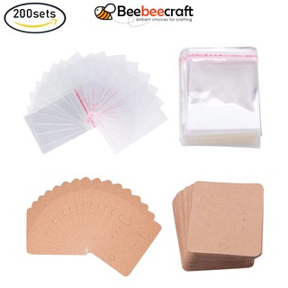 Ready Stock 200 Sets Paper Jewelry Earrings Display Cards with Cellophane Self Adhesive Bags
