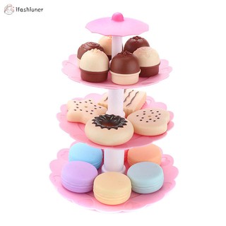 17pcs/Set Cake Tower Mini Cookie Food Set Plastic Kitchen Toys Kids Pretend Play Birthday Gift