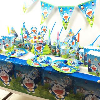 Doraemon Theme Disposable Tableware Napkin Paper Plate Cup Birthday Party Decoration Set