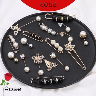ROSE Fashion Lapel Pin Collar Badge Buckle Pearl Brooch Women Anti-Light Clothes Open Bottom Fixed Tightening Waistband